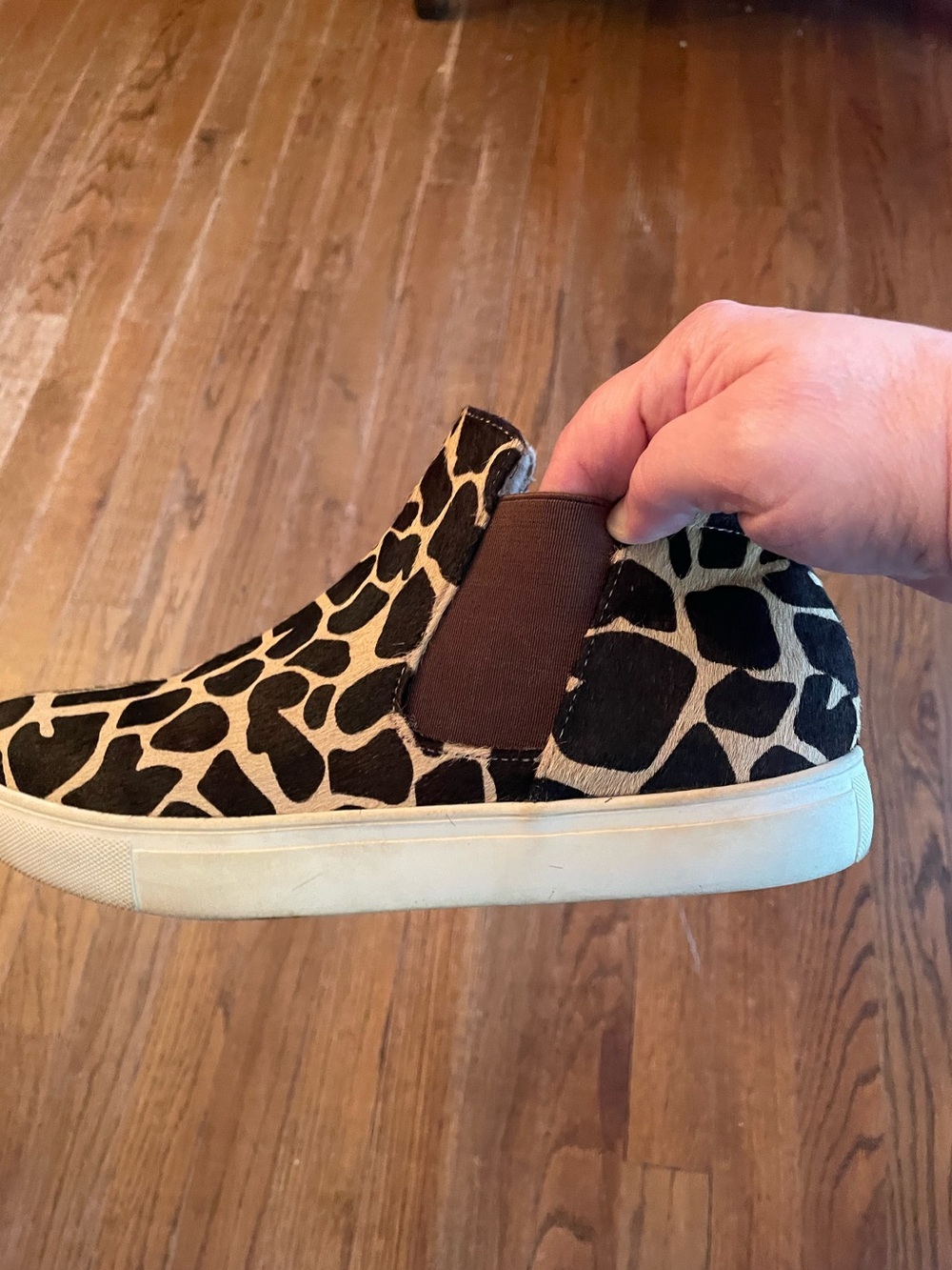 Animal Print Slip-On Sneakers in Black and Cream size 8